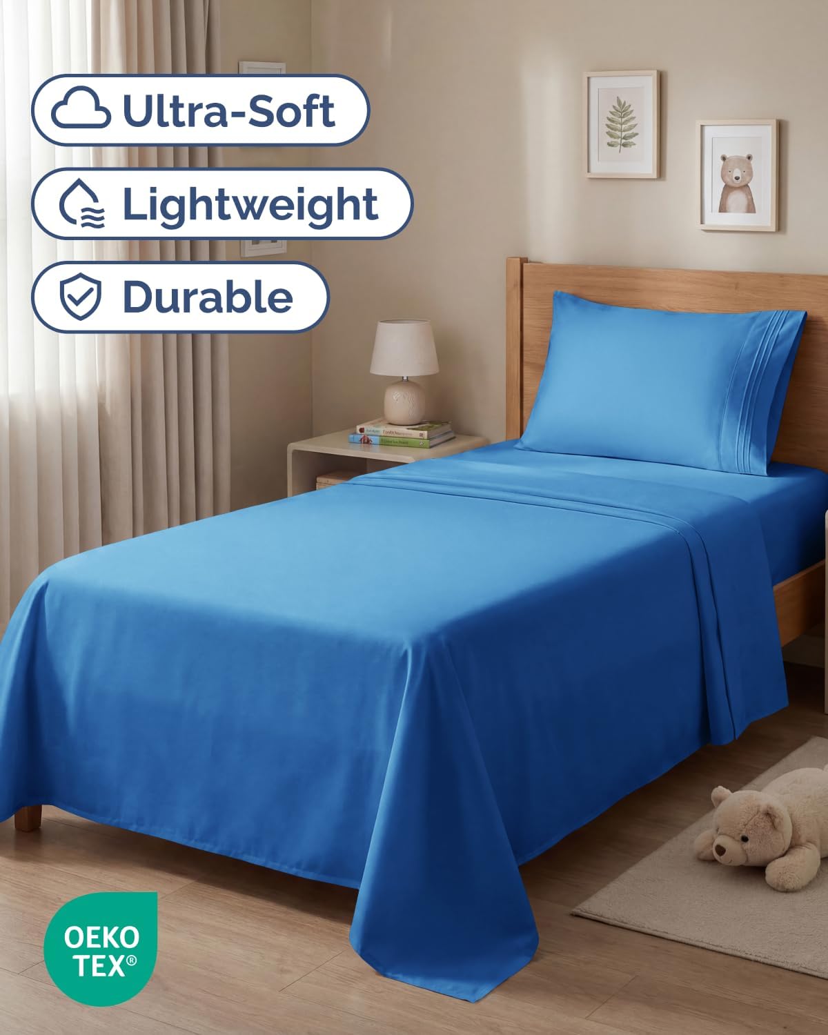 Twin Size 3 Piece Sheet Set - Breathable & Cooling Sheets - Royal Blue
